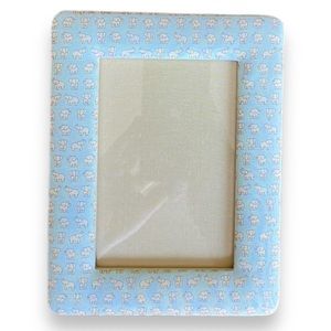 Jim Thompson Blue Silk Fabric Elephant Print Vintage Picture Frame Raised Trunk